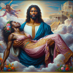 An oil painting in a classical style depicting a single African-...