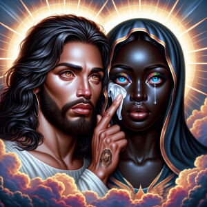 Ensure that the image distinctly represents both Jesus Christ an...