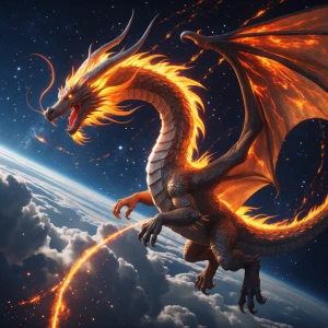 Dramatic digital painting. A celestial dragon bursts forth from...