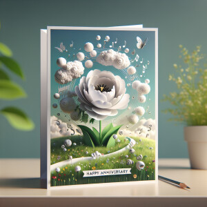 3D image of a card tha reads HAPPY ANNIVERSARY! On the front of...
