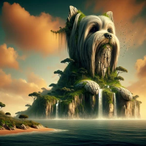 Image is a digital artwork depicting a surreal landscape. The ce...