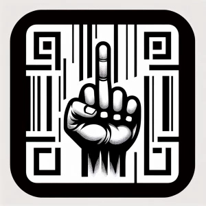 Generate an image of a hand giving the middle finger, overlaid o...