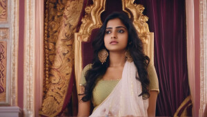 An Indian beautiful teenage girl watching horror movie in theatr...