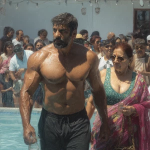 Photo Hyperrealism, painting,a muscular beefy gujarati son in la...