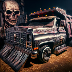 Lowrider dump  truck,with horror core,8k resolution, HDR, master...