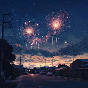 Photorealistic image . Fireworks in the sky! It says happy Augus...