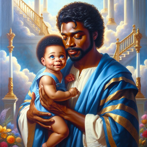 Classical oil painting style depicting an African-American Jesus...