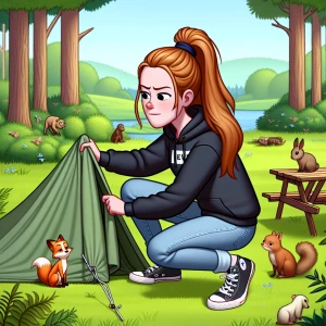 Create a photorealistic image of a woman with long ginger hair t...