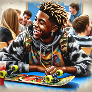 Create a hyper-realistic airbrush oil painting of a high school...