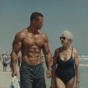hyperRealism painting.a muscular sweaty american employer man wa...