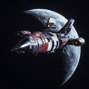 very ultra realistic spaceship near the moon