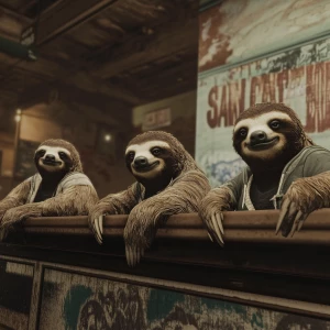 Sloths slerf meme..in a strip bar, in GTA San Andreas and carton...