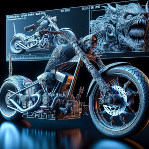 Design a hyper-realistic 3D model of a custom chopper motorcycle...