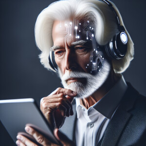 Generate an image of a distinguished 60-year-old man, with snow-...