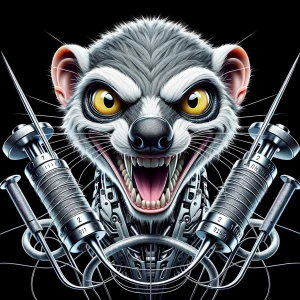 A highly detailed logo of an anthropomorphic mongoose with a wil...