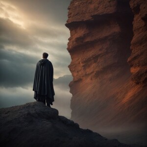 "Create an evocative image of a solitary figure standing resilie...