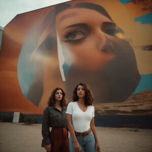 A color film photograph from 1973 of two beautiful 23-year-old b...