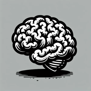 A simple black vector style, cartoon of a zombie brain.