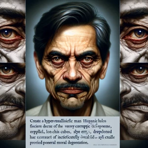 Generate a hyper-realistic portrait of a man whose features and...