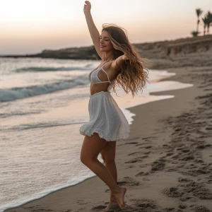 Italian American female model, fit tall, supple, boxum, light br...