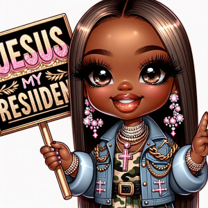 A chibi-style digital art chibi style  African American girl wit...