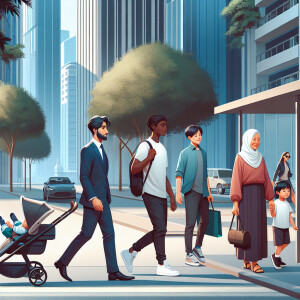 People walking on the sidewalk