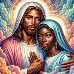 Ensure that the image distinctly represents both Jesus Christ an...