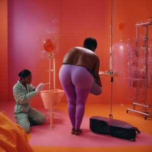 A person of color receives a buttock injection from a healthcare...