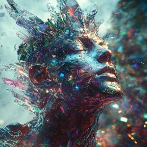 A striking 3D Anagraph art style alien hybrid portrait that feel...