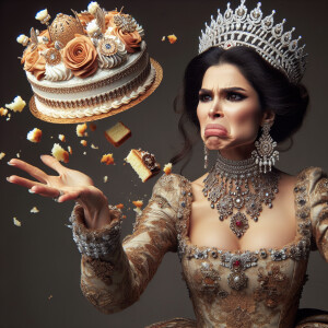 Thirty year old princess with a bad attitude throwing cake