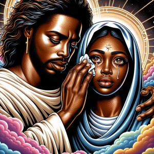 Ensure that the image distinctly represents both Jesus Christ an...