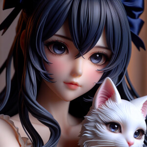 Realistic anime woman with dark blue hair and dark brown eyes. S...
