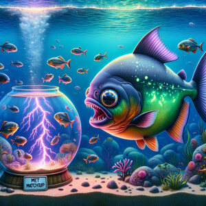 Realistic
Ocean
Cute Purple neon green piranha with no teeth....