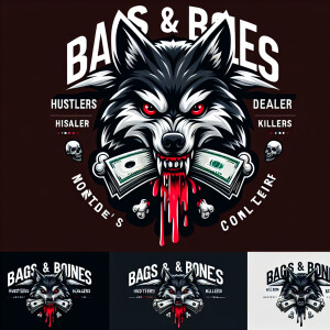 very detailed logo showing vicious blood drooling 4 eyed wolf ea...