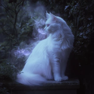A chillingly elegant phantom feline, its ghostly form materializ...