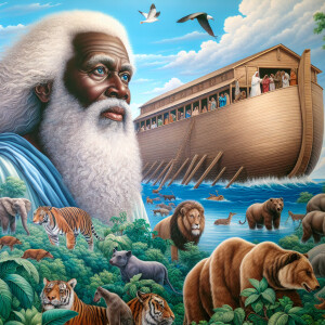 A close-up and detailed wall painting focusing on Noah, depicted...