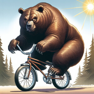A bear riding bike