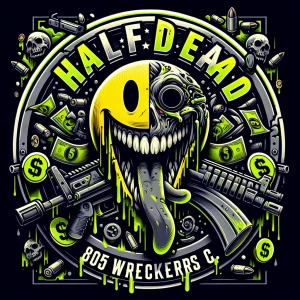 Create a masterpiece professional , horror-themed circular brand...