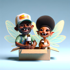 Create a realistic caricature of a hyperdetailed miniature fairy...