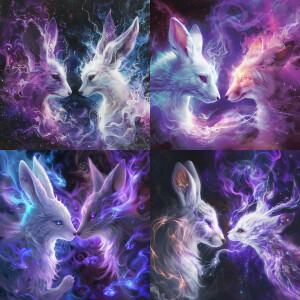 The white  rabbit and the white fox finally meet and are courtin...