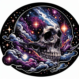 Starry skull in  new school tattoo style