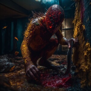 Creature shedding picking away shadowy scabs of  skin emerging v...