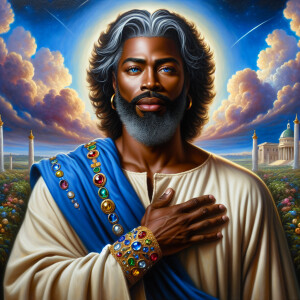 Oil painting of an African-American man resembling Jesus Christ,...