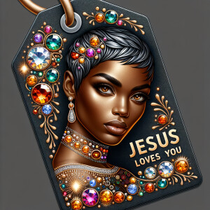 Redesign the tag to feature an African-American woman with a sty...