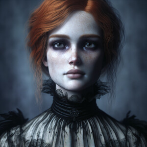 Edgar Allen Poe inspired image. Photorealistic. Light haired gin...