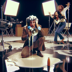 Create an image of an awkward moment during the filming of a sha...