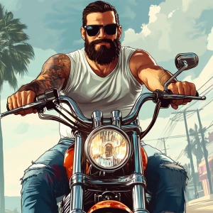 White muscular thin man with beard, big chin, smile and cheekbon...