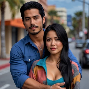 Handsome Mexican man holding Beautiful Filipina woman. She has b...