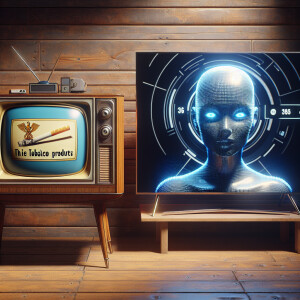 A vintage 1950s-style television on a stand adjacent to a modern...