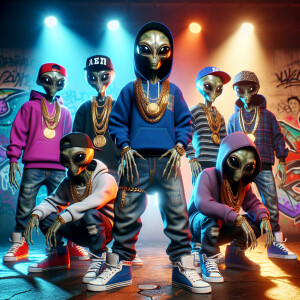 Title: "Alien Hip-Hop Crew Album Cover"

Prompt: Create an ultra...